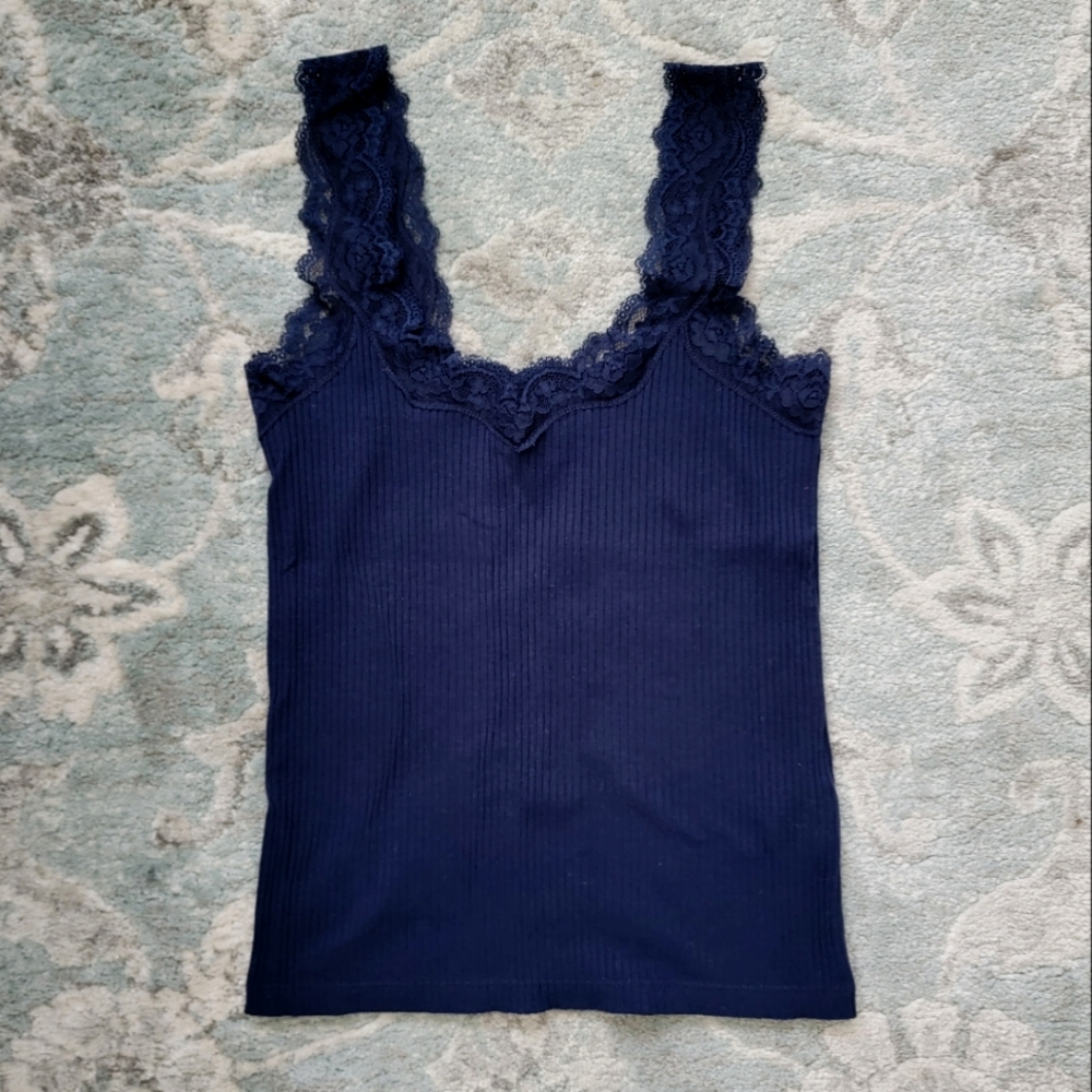 J. Crew Lace trim tank top, Navy